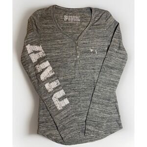 Victoria's Secret I Only Sleep In Pink Top Long Sleeve Medium Gray Thermal